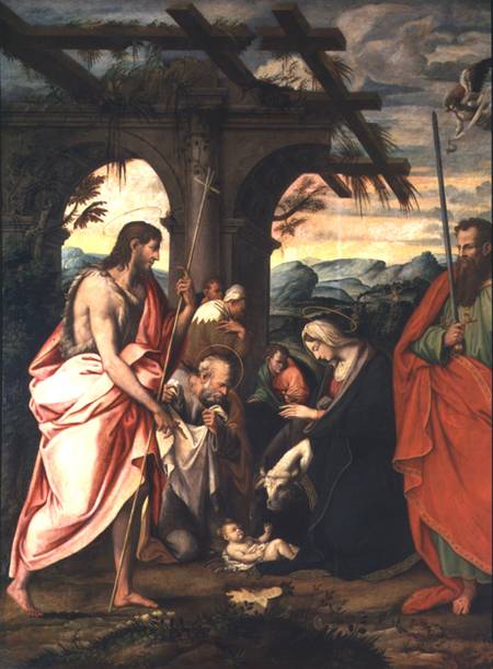 Birth of Christ with St. Paul and St. John the Baptist (panel) od Neapolitan School