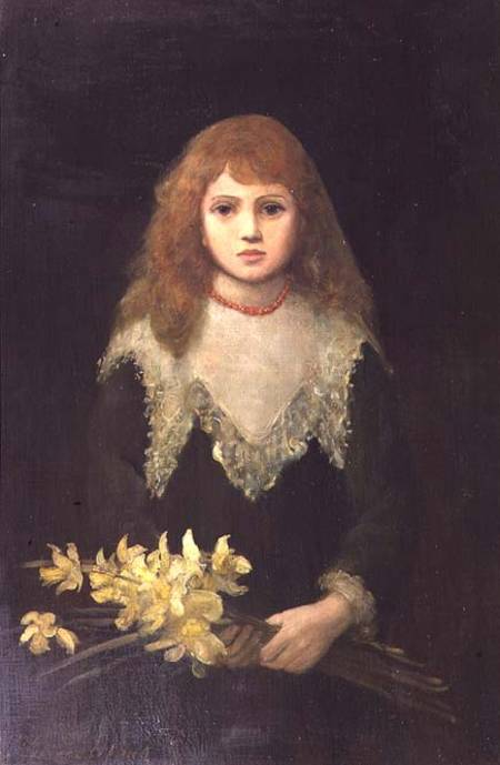 Portrait of a young girl with a bouquet of daffodils od nee Goode Jopling