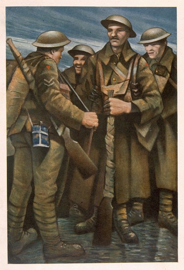 A Group of Soldiers, from British Artists at the Front, Continuation of The Western Front od Christopher R.W. Nevinson