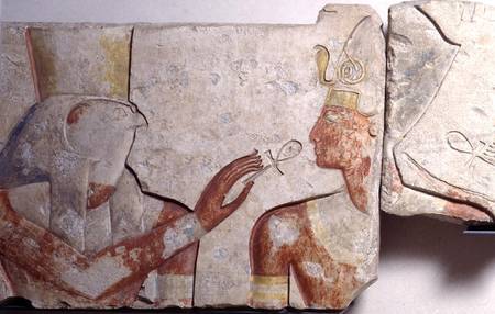 The Meeting of the Pharaoh and Horus, detail from a frieze depicting Ramesses II (1298-32 BC) amongs od New Kingdom Egyptian