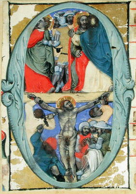 Historiated initial 'O' depicting the Kiss of Judas and the Crucifixion, c.1370 (vellum) od Niccolo di Giacomo
