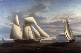 A topsail schooner and a schooner of the Royal Yacht Squadron off the coast of Dorset (panel)