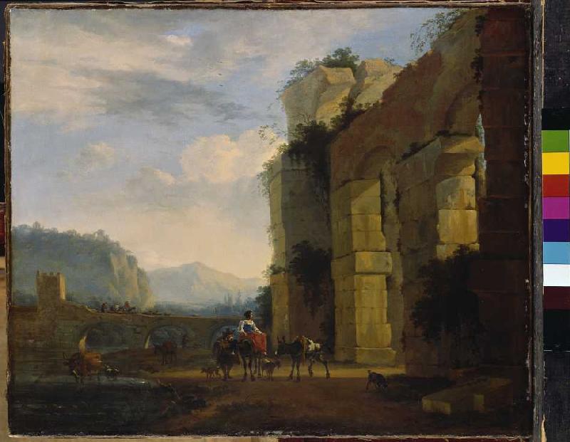 Italian landscape with aqueduct ruin od Nicolaes Berchem