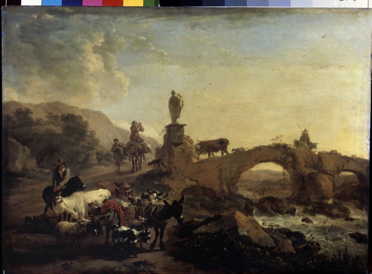 Italian landscape with a Small Bridge od Nicolaes Berchem
