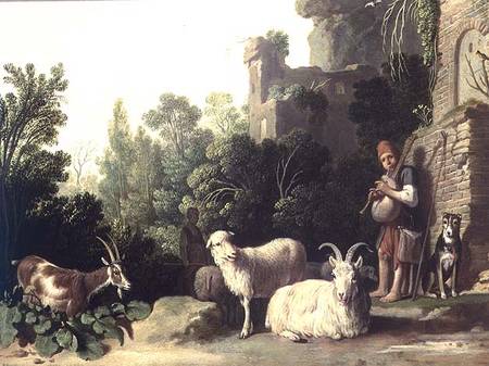 Goatherd playing the bagpipes (panel) od Nicolaes  Cornelisz Moeyaert