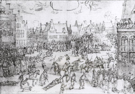 The Death of the Gunpowder Conspirators, 31st January 1606 (engraving) (b/w photo) od Nicolaes Visscher