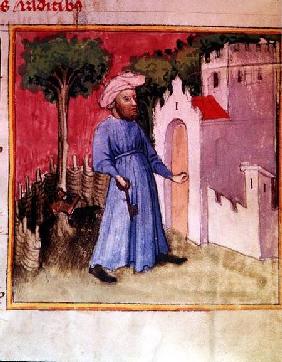 Allegorical illustration showing an Arab unlocking the gate of Knowledge, reputedly written and illu