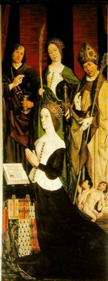 Triptych of Moses and the Burning Bush, right panel depicting Jeanne de Laval (d.1498) with St. John od Nicolas Froment