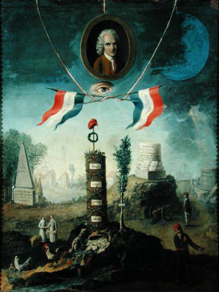 An Allegory of the Revolution with a portrait medallion of Jean-Jacques Rousseau (1712-78) od Nicolas Henri Jeaurat de Bertry