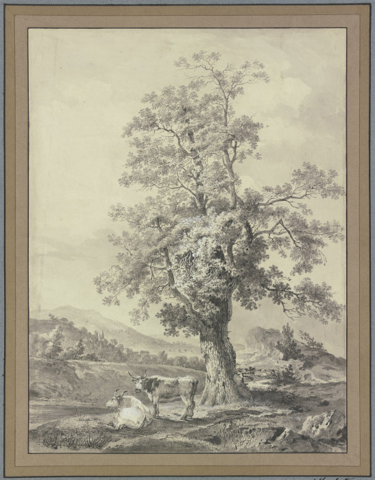 Alter Eichenbaum, unter dem sich zwei Rinder aufhalten od Nicolas Henri Joseph de Fassin