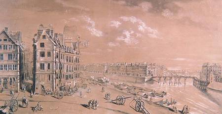 The Ile Saint-Louis and the corn docks from the Place de Greve od Nicolas & Jean Baptiste Raguenet