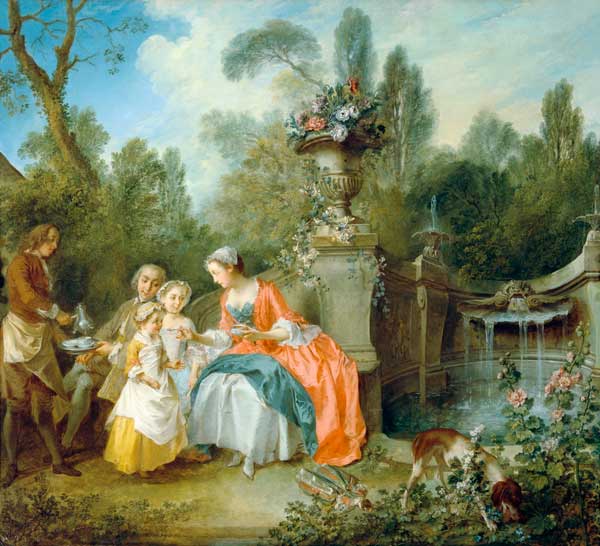 A lady in the garden who drinks coffee with some children od Nicolas Lancret