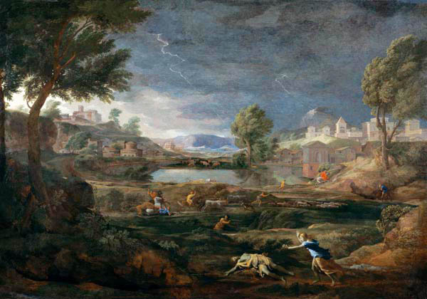 Thunderstorm countryside with Pyramus and Thisbe od Nicolas Poussin