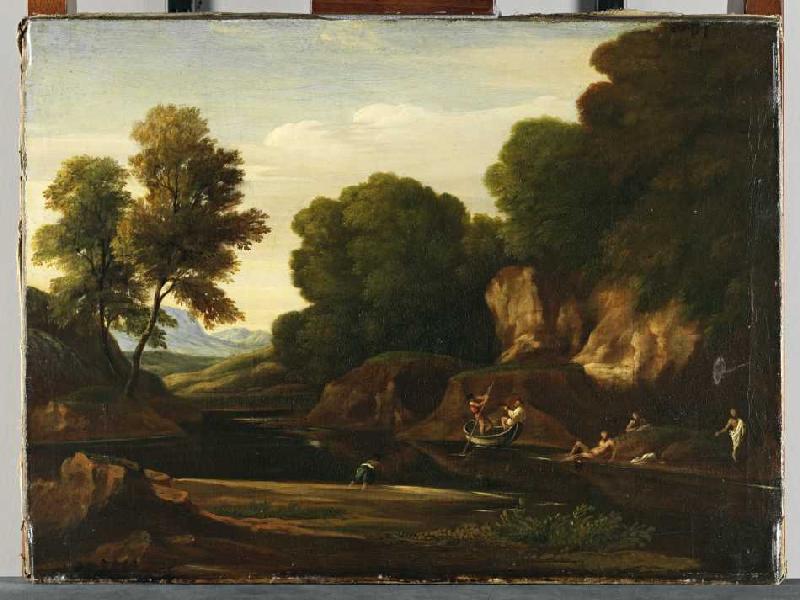 Landschaft mit Boot und Badenden od Nicolas Poussin