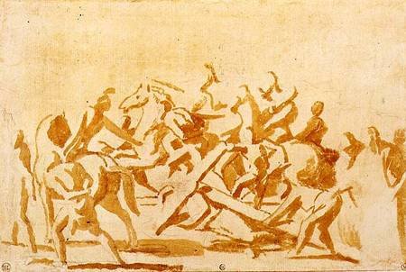 Study of Christ Carrying the Cross (chalk and wash on paper) od Nicolas Poussin