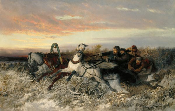 Pferdeschlitten, von Wölfen verfolgt od Nikolai Egorevich Sverchkov