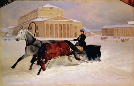 Pole Pair with a Trace Horse at the Bolshoi Theatre in Moscow od Nikolai Egorevich Sverchkov