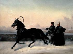 Emperor Nicholas I (1796-1855) Driving in a Sleigh