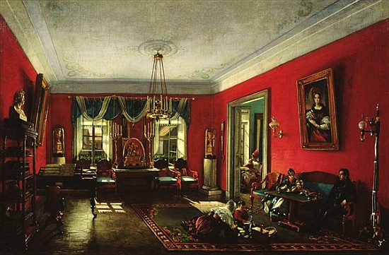 The Nashchokin family in drawing room od Nikolai Ivanov Podklutchnikov