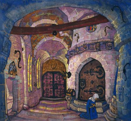 In the Monastery. Stage design for the opera Sister Beatrice by A. Davydov