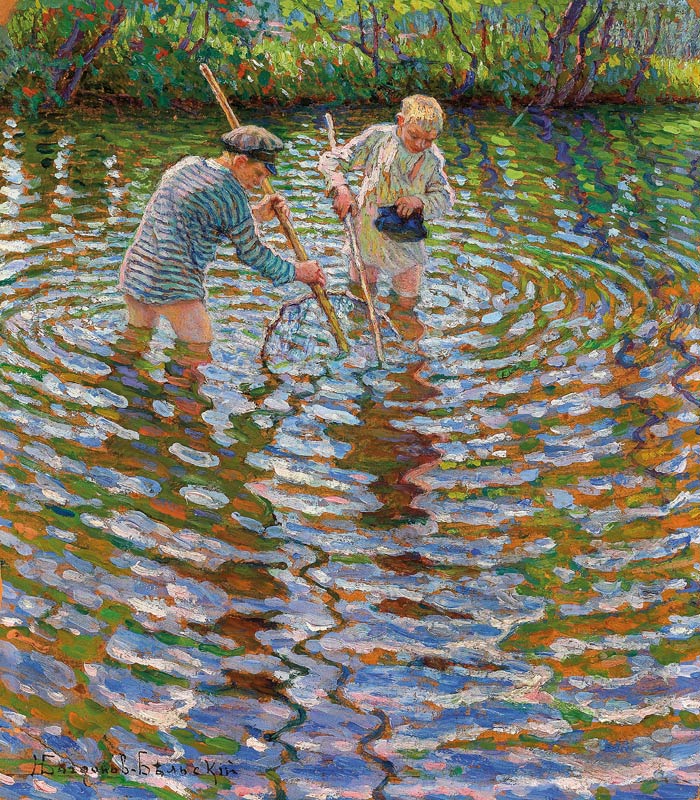 Jungen beim Krebse fischen od Nikolai P. Bogdanow-Bjelski