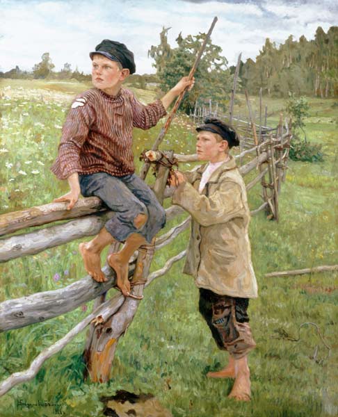 Boys in a landscape od Nikolai P. Bogdanow-Bjelski