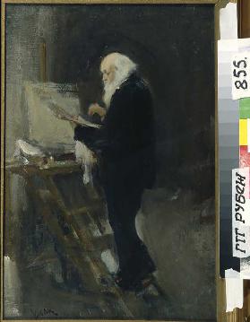 The painter Nikolai Ge (1831-1894) at work