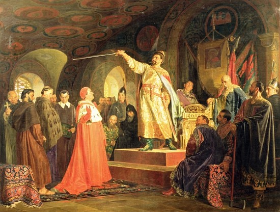 Prince Roman of Halych-Volhynia receiving the ambassadors of Pope Innocent III od Nikolai Vasilievich Nevrev