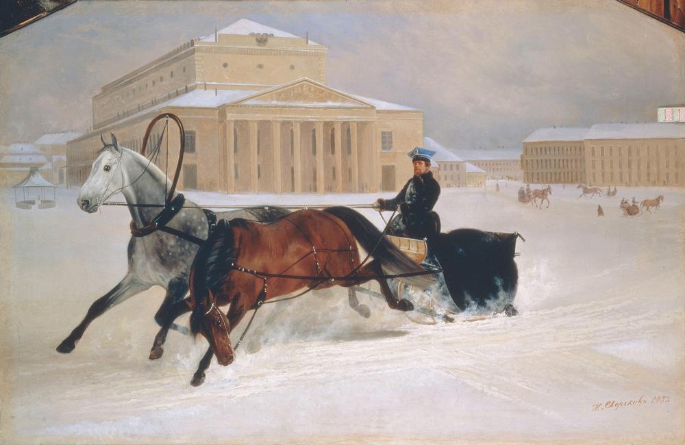Sleigh ride in front of the Bolshoi Theatre in Moscow od Nikolai Jegorjewitsch Swertschkow