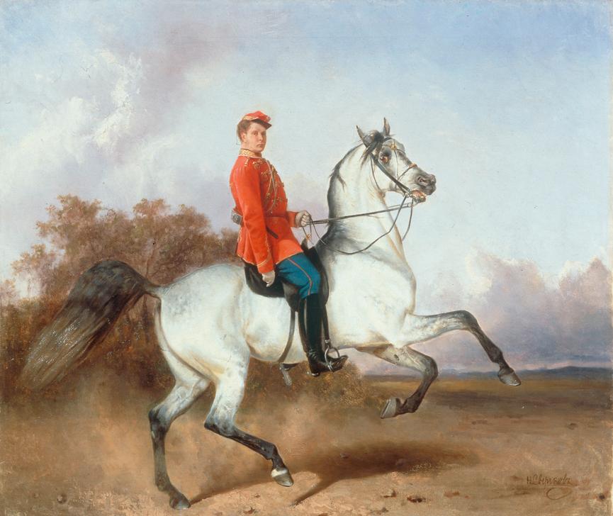 Equestrian portrait of a hussar od Nikolai Jegorjewitsch Swertschkow