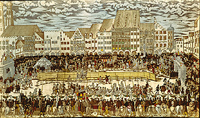 Wedding Wilhelms V. of Bavaria with a Renate v.Lothringen knight tournament on the Marienplatz. od Nikolaus Solis