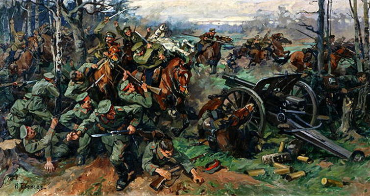 The Russian Cavalry Charging the German Artillery in 1915 (oil on canvas) od Nikolay Yakovlevich Borisov