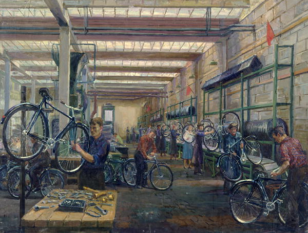 The Moscow Cycle Works, c.1930 (oil on canvas)  od Nikolay Vassilyevich Pinegin
