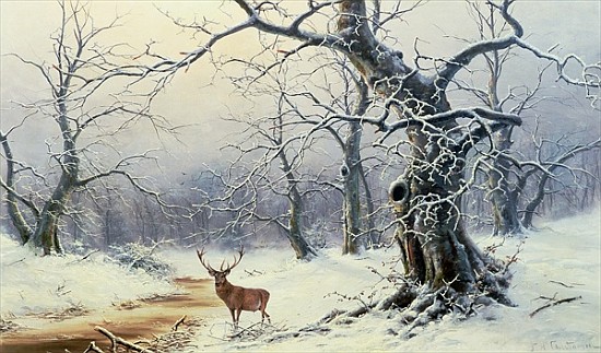 A Stag in a wooded landscape od Nils Hans Christiansen