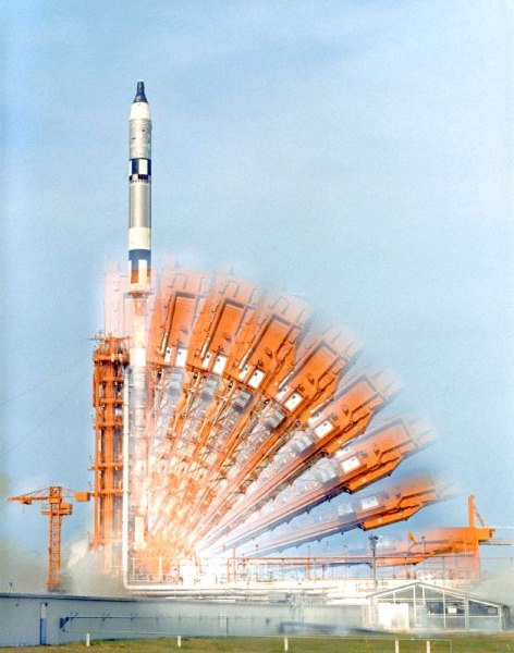18/07/66 A time-exposure photograph shows the configuration of Pad 19 up until the launch of Gemini  od 