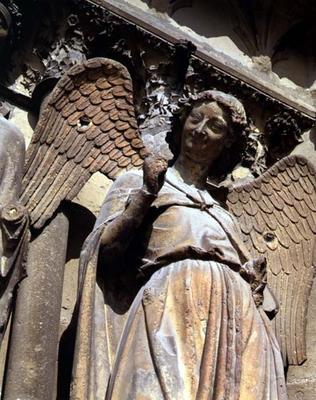 Detail of one of St. Nicaise's angels, sculpture from exterior West Facade, 14th century (stone) od 