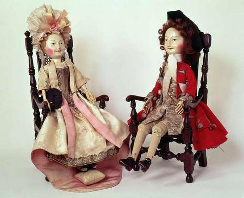 31:Lord and Lady Clapham, wooden dolls made in the William and Mary period, late 17th, c.1680s (see od 