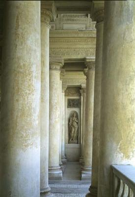 The Loggia di Davide (or D'Onore) interior showing columns of the garden facade designed by Giulio R od 
