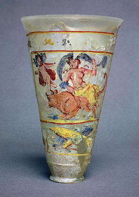 Vase with painted decoration depicting Europa and the Bull, Roman (glass) (see also 98005) od 