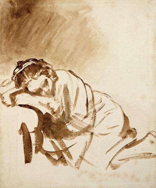A Young Woman Sleeping (Hendrijke Stoffels) c.1654 (brush & brown wash on paper) od 