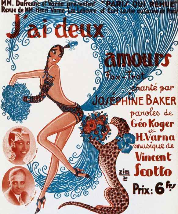 Affiche de spectacle : J'ai deux amours, chanté par Josephine Baker od 