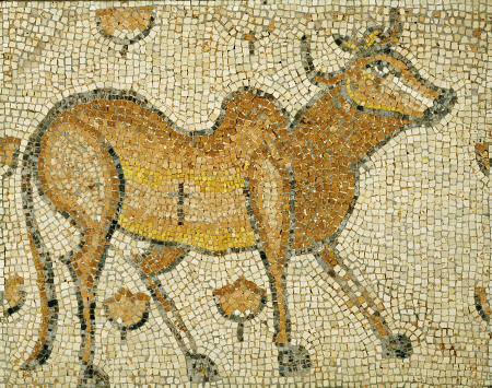 A Byzantine Marble Mosaic Panel Depicting Humped Bull od 