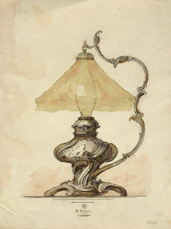 A Drawing Of A Silver Table Lamp With A Twisted Fluted Body In Rococo Style od 