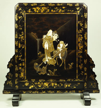 A Large And Impressive Black Lacquer Tsuitate (Room Divider),/n Depicting Yamauba And Kintoki In A M od 