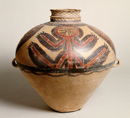 A Large Gansu Neolithic Pottery Two-Handled Jar od 