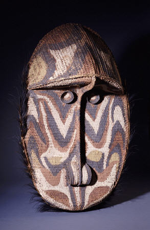 A Large Iatmul Woven Rattan Gable Mask, Of Oval Form With Projecting Forehead od 
