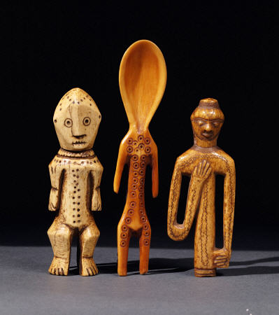 A Lega Bone Figure, A Lega Ivory Spoon And  A Pende Bone Whistle od 