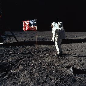 American Astronaut Edwin Buzz Aldrin walking on the moon during Apollo 11 mission