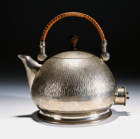 A Nickel-Plated Electric Kettle, Designed 1909 By Peter Behrens (1869-1940), For Aeg, With Turned Wo od 