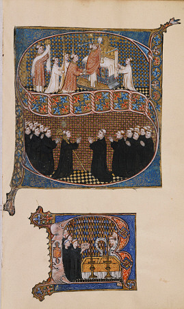 An Illuminated Initial ''S'' Showing Bishops And Monks At Worship od 